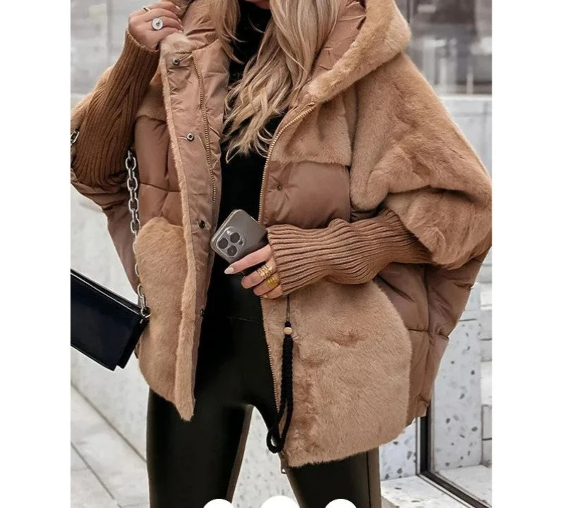 Elegancka kurtka damska streetwear z kapturem i zamkiem Khaki