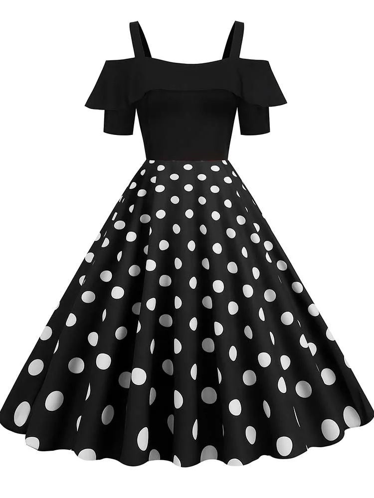 Elegancka letnia sukienka z odkrytymi ramionami w stylu vintage Czarny
