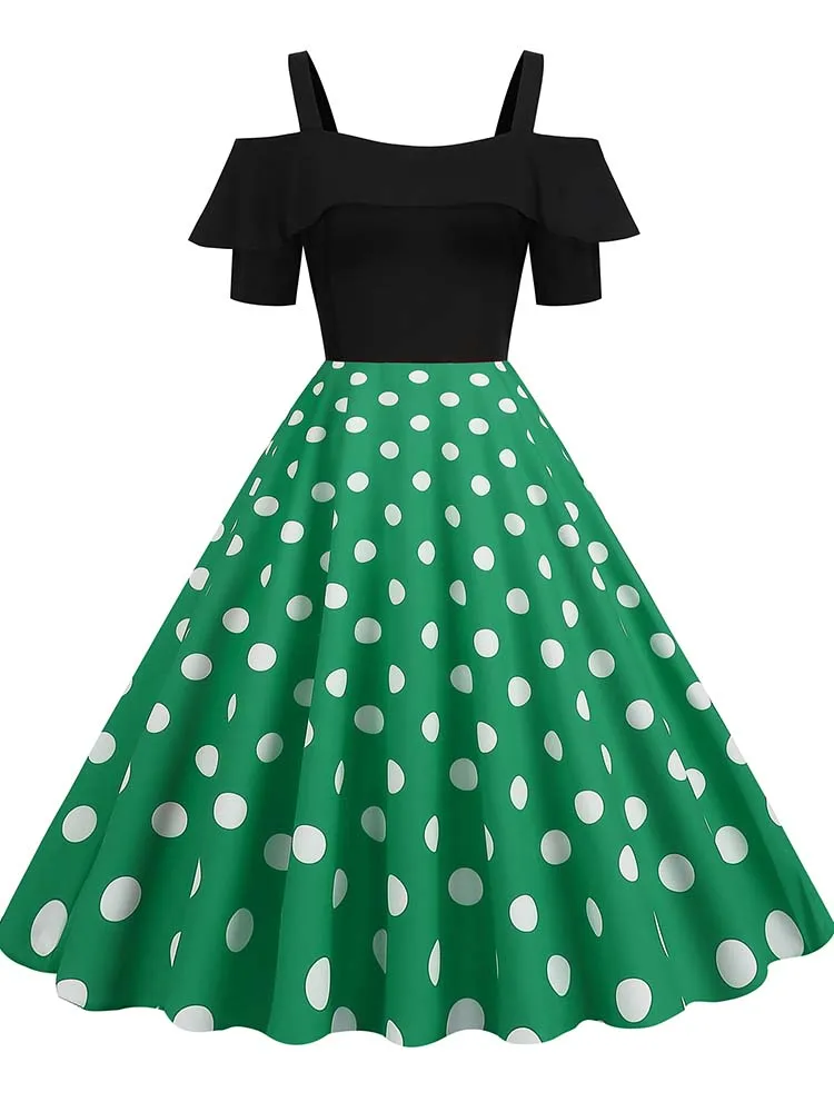 Elegancka letnia sukienka z odkrytymi ramionami w stylu vintage Zielony