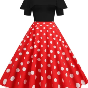 Elegancka letnia sukienka z odkrytymi ramionami w stylu vintage Czerwony