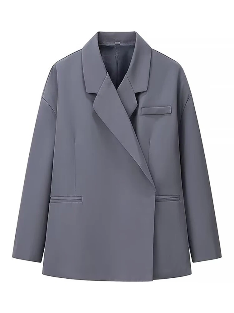 Elegancka marynarka damska oversize na jeden guzik Szary