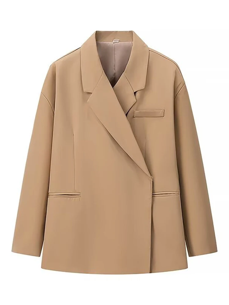 Elegancka marynarka damska oversize na jeden guzik Khaki