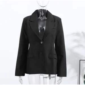 Elegancka damska marynarka z naramiennikami Slim Fit wiosenna Beżowy