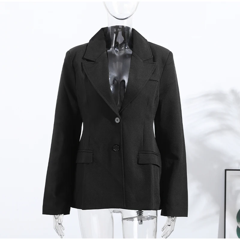 Elegancka damska marynarka z naramiennikami Slim Fit wiosenna Beżowy