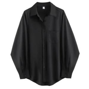 Elegancka oversize koszula damska z długim rękawem — minimalistyczny styl Czarny