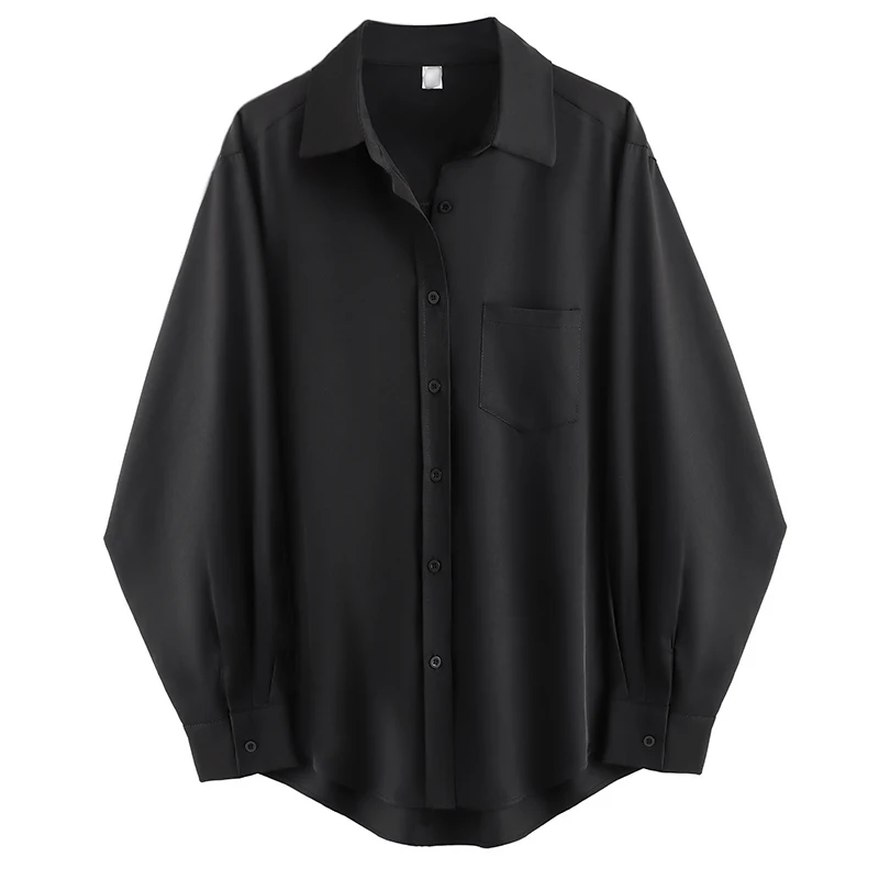 Elegancka oversize koszula damska z długim rękawem — minimalistyczny styl Czarny