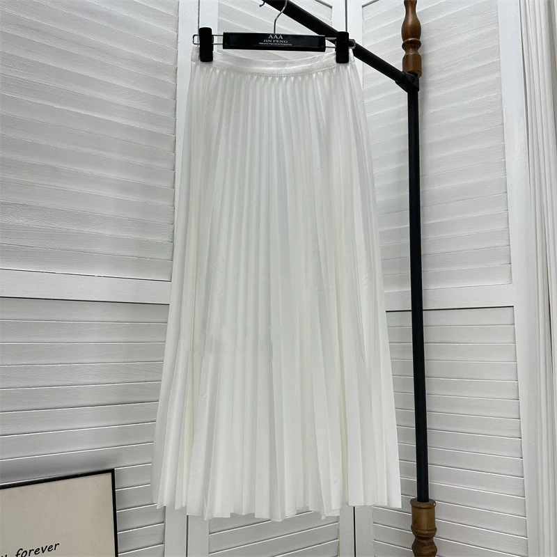 Elegancka plisowana spódnica midi z wysokim stanem Biały