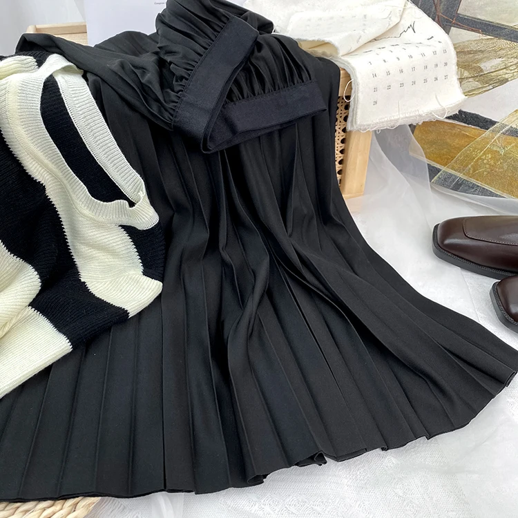 Elegancka plisowana spódnica midi z wysokim stanem Czarny