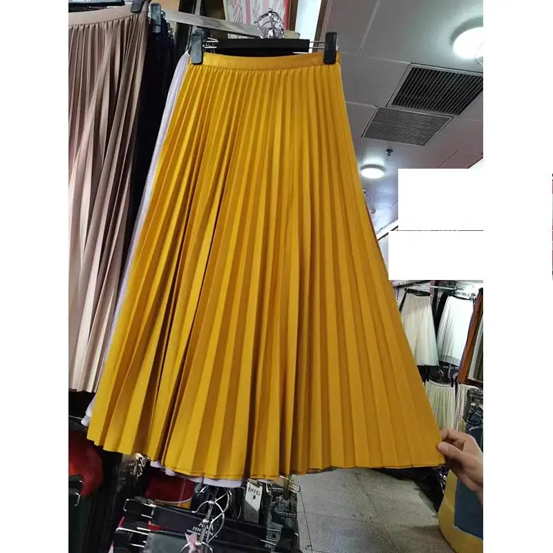 Elegancka plisowana spódnica midi z wysokim stanem Złoto