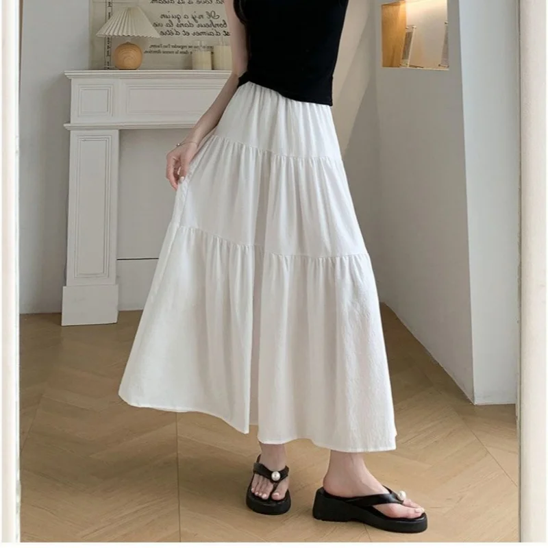 Elegancka spódnica midi A-line z wysokim stanem do biura Biały