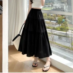 Elegancka spódnica midi A-line z wysokim stanem do biura Czarny