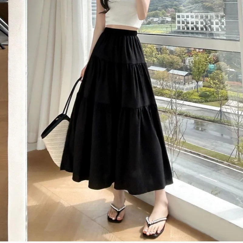Elegancka spódnica midi A-line z wysokim stanem do biura Czarny