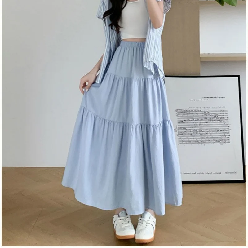 Elegancka spódnica midi A-line z wysokim stanem do biura Niebieski