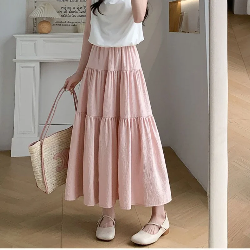 Elegancka spódnica midi A-line z wysokim stanem do biura Różowy