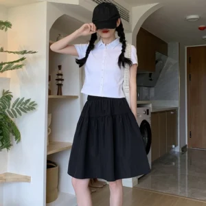 Elegancka spódnica midi linia A z wysokim stanem Czarny