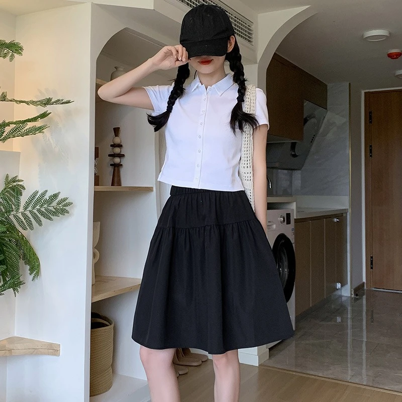 Elegancka spódnica midi linia A z wysokim stanem Czarny