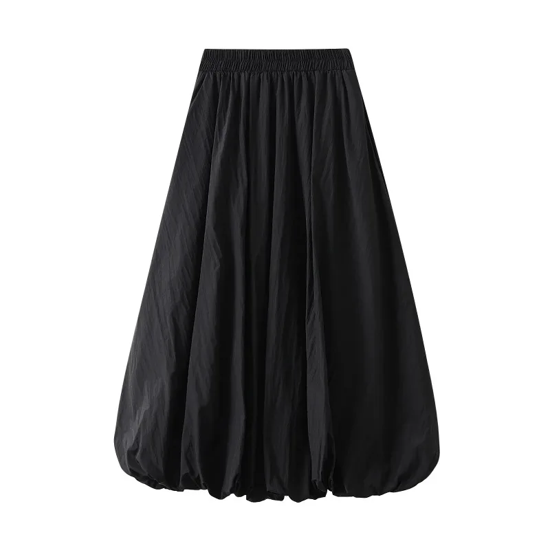 Elegancka spódnica midi z wysokim stanem w kształcie litery A Czarny