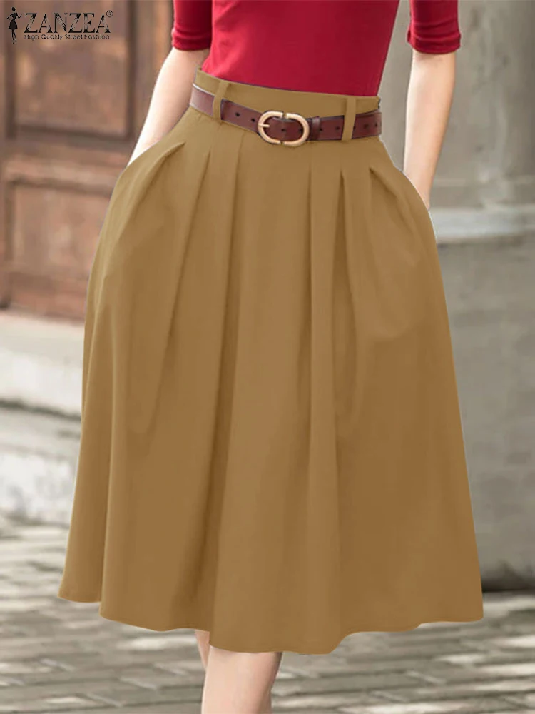 Elegancka spódnica midi z wysoką talią w kroju A Khaki