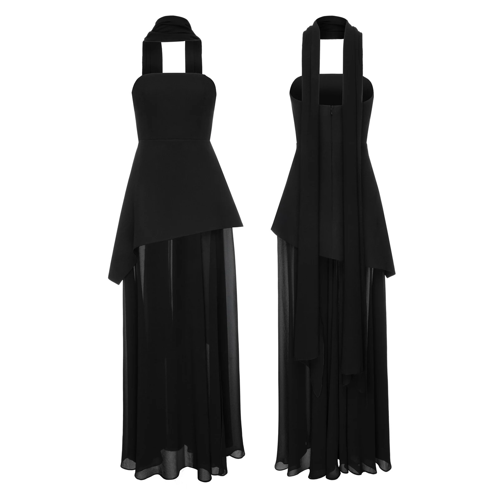 Elegancka sukienka maxi bez ramiączek z rozcięciem Czarny