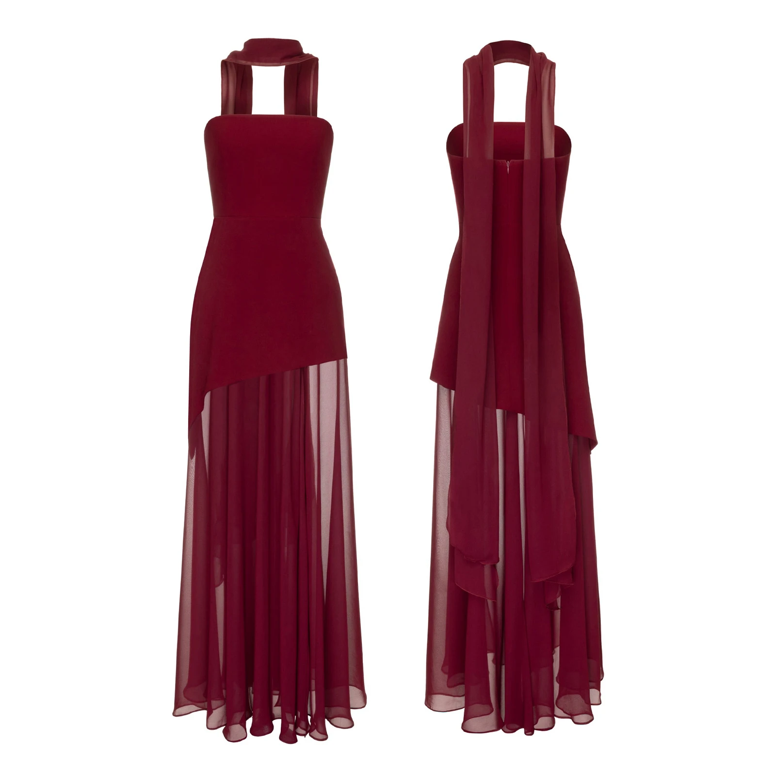 Elegancka sukienka maxi bez ramiączek z rozcięciem Niebieski