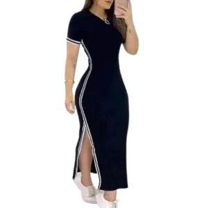 Elegancka sukienka maxi z rozcięciami po bokach Czarny