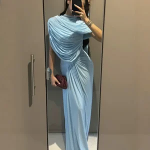 Elegancka sukienka maxi z siateczki Bodycon na wesele Jasnoniebieski