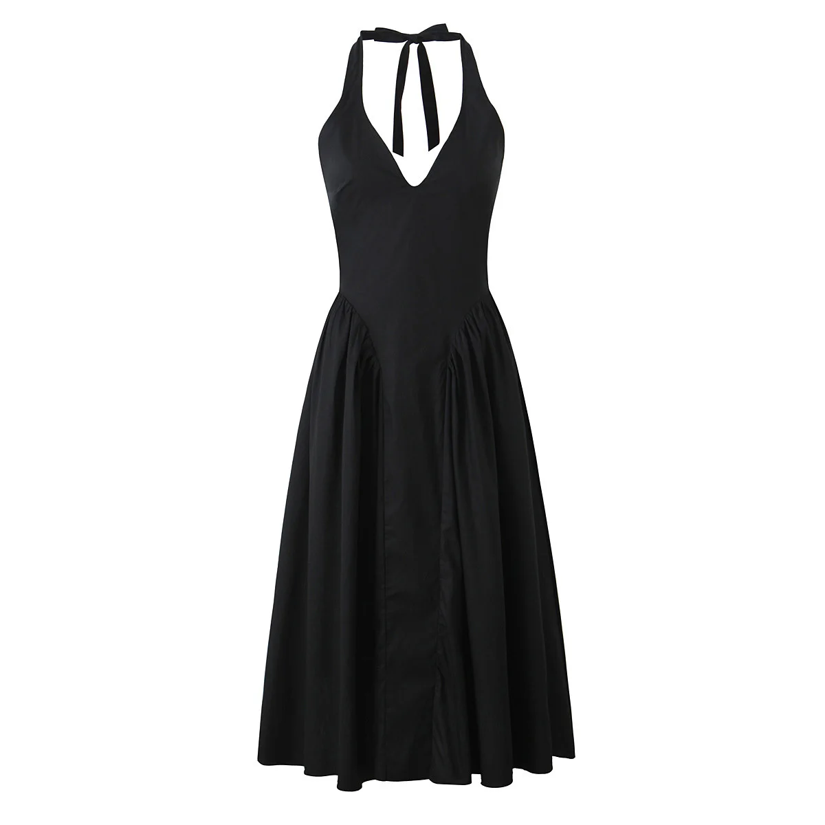 Elegancka sukienka midi z odkrytymi plecami — wiązana na szyi w stylu halter Czarny