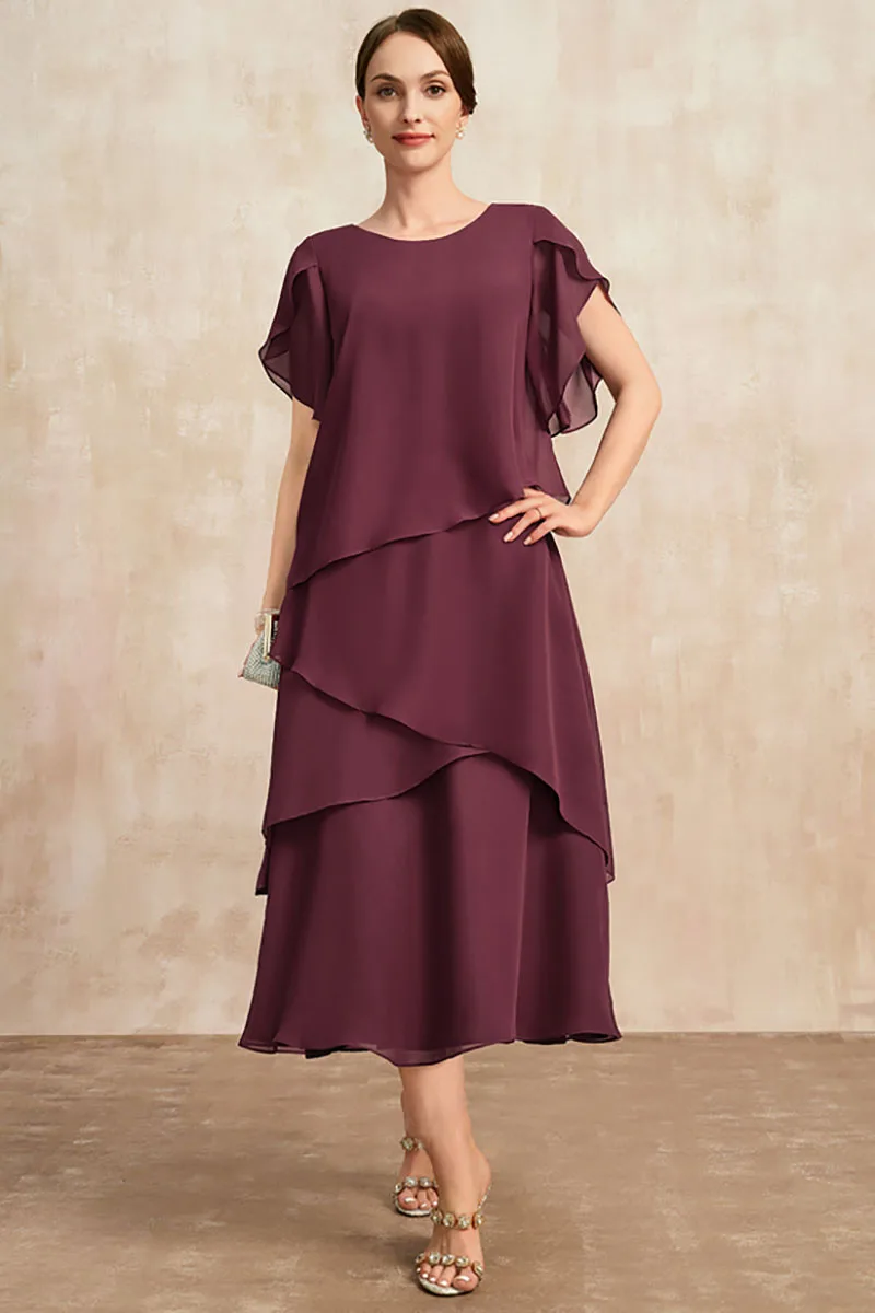 Elegancka szyfonowa sukienka maxi z rękawem kwiatowym Burgundia