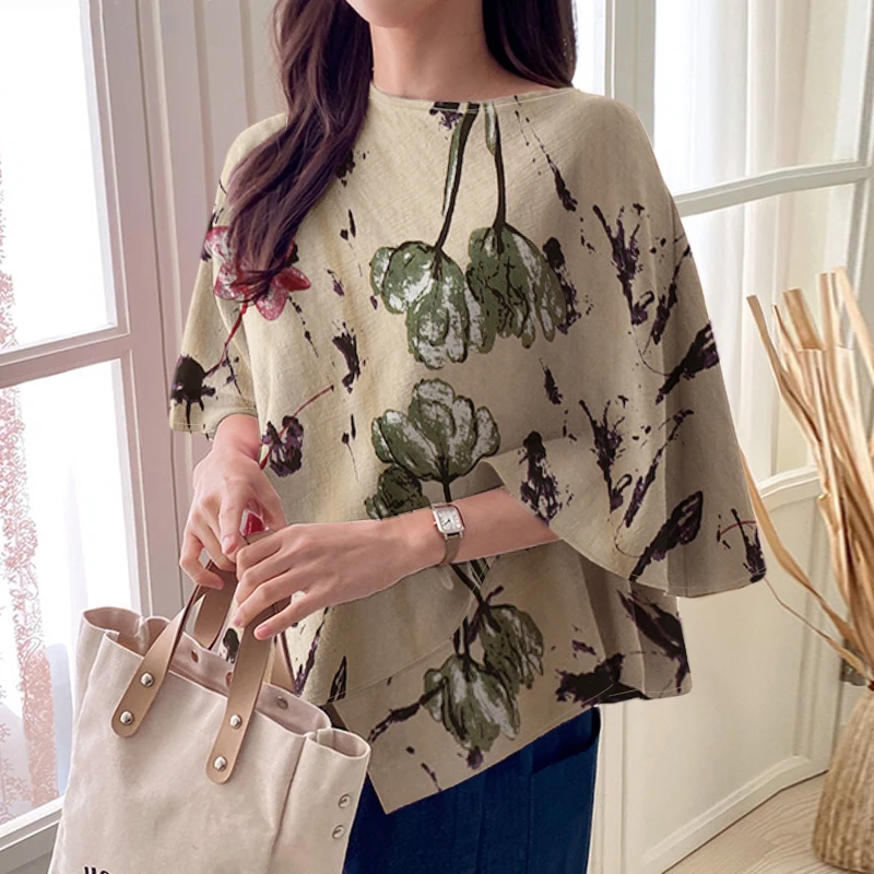 Elegancka tunika z falbanką na dole i rękawem 3/4 ZANZEA Khaki