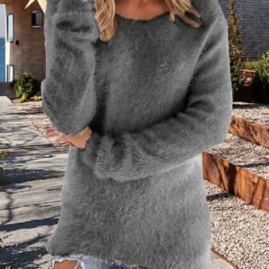 Elegancki dzianinowy sweter damski z długim rękawem Szary