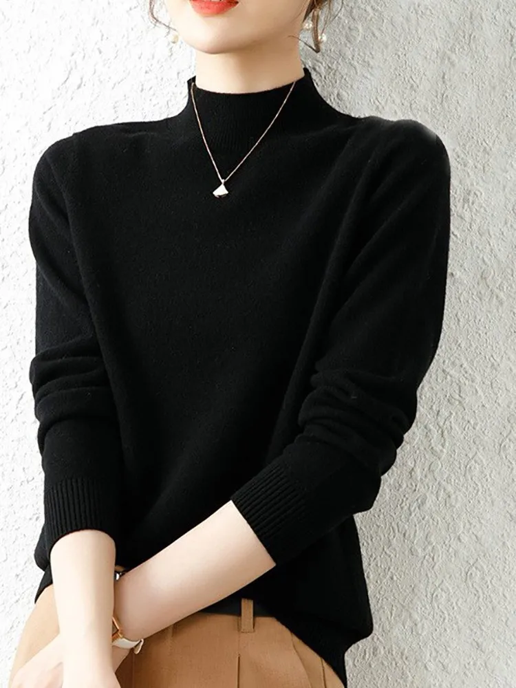 Elegancki dzianinowy sweter z golfem Czarny