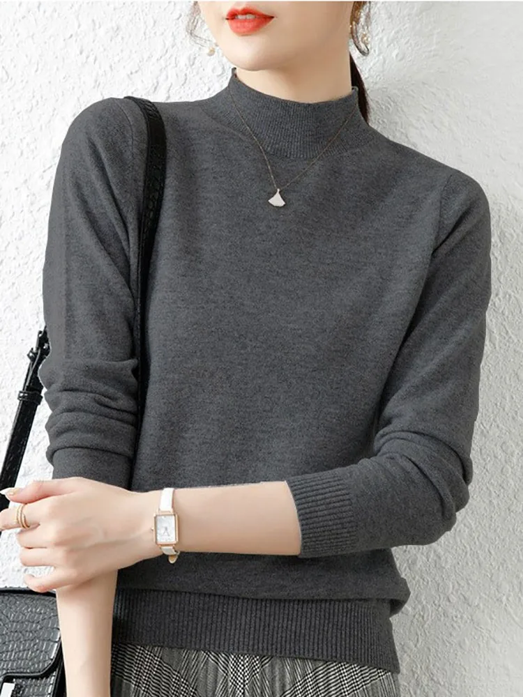 Elegancki dzianinowy sweter z golfem Szary