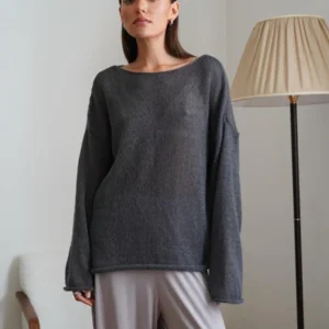 Elegancki luźny sweter damski na jesień Szary