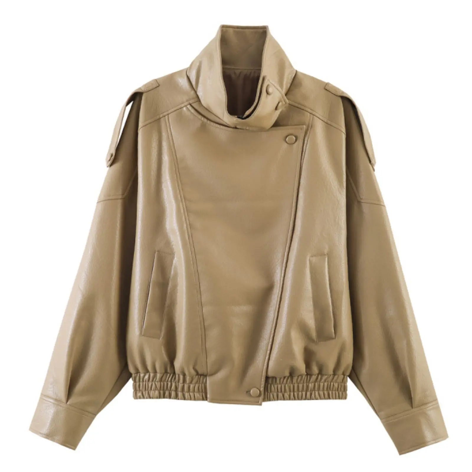 Elegancki płaszcz w stylu streetwear z asymetrycznym zapięciem Khaki