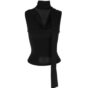 Elegancki top damski bez rękawów z dekoltem V Czarny