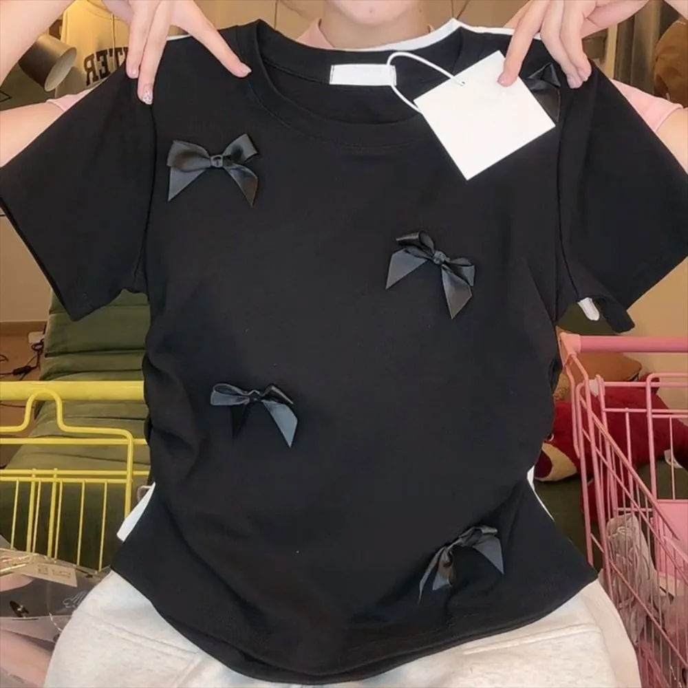 Elegancki top damski z kokardą w stylu baletowym Czarny