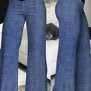 Eleganckie rozkloszowane spodnie z wysokim stanem Denim