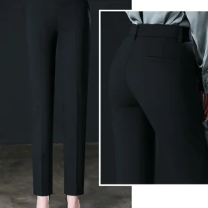 Eleganckie spodnie garniturowe damskie – czarne, szare, khaki Czarny