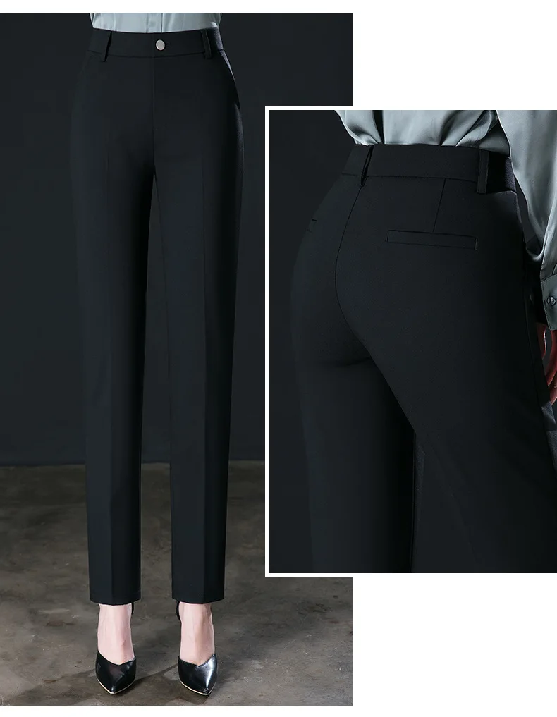 Eleganckie spodnie garniturowe damskie – czarne, szare, khaki Czarny