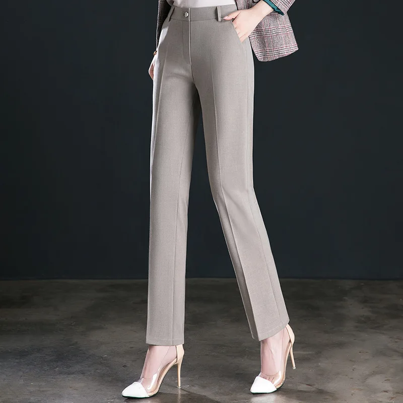 Eleganckie spodnie garniturowe damskie – czarne, szare, khaki Khaki