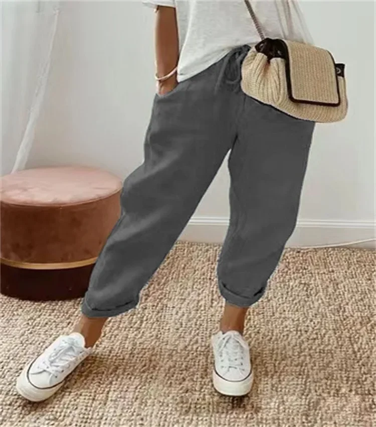 Eleganckie spodnie damskie plus size ze sznurkiem w pasie Zielony