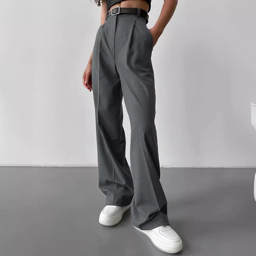 Eleganckie spodnie z prostymi nogawkami do biura Darkgrey