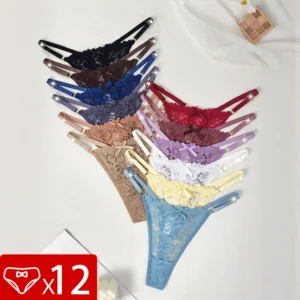 Eleganckie stringi damskie z niskim stanem - zestaw 12 par Wielo
