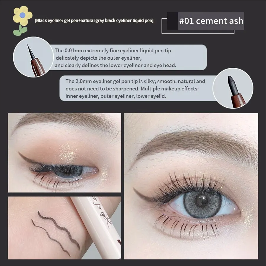 Eyeliner z podwójną końcówką — cienka kreska i rozjaśniacz Armijna zieleń