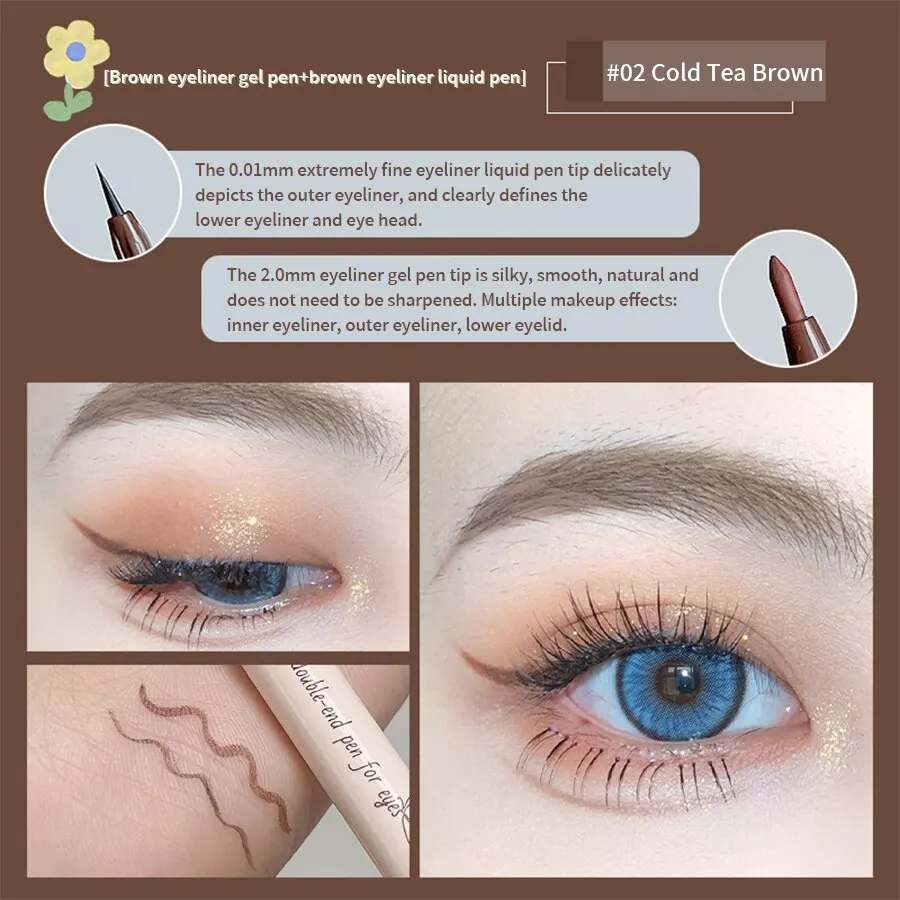 Eyeliner z podwójną końcówką — cienka kreska i rozjaśniacz Błękitny