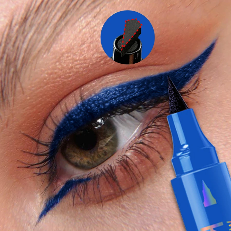 Eyeliner z efektem stempla 3w1 wodoodporny czarny fioletowy niebieski Błękitny