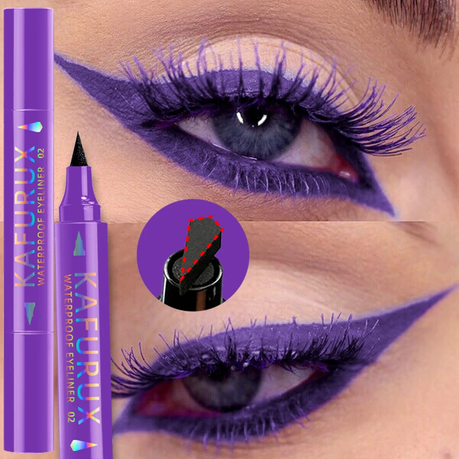 Eyeliner z efektem stempla 3w1 wodoodporny czarny fioletowy niebieski Fioletowy