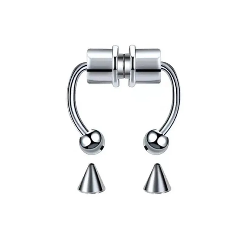 Fałszywy piercing do nosa septum klips magnetyczny punk Srebrny