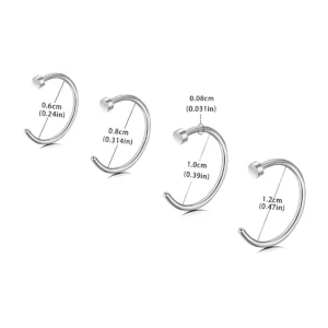 Fałszywy piercing nosa i wargi – zestaw 4 sztuk C-clip, bez przekłucia Srebrny