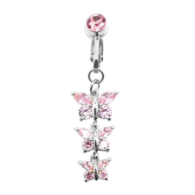 Fałszywy piercing pępka motyl bez przekłucia — klips clip-on Rodowany